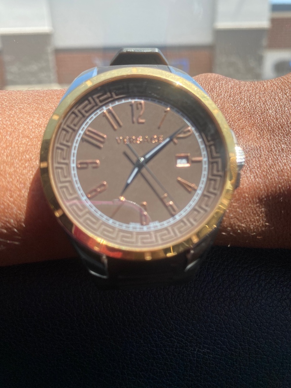 Versace V-Man Black Dial Rubber Strap Men’s Watch Gold